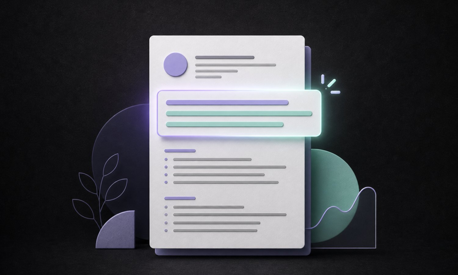 A resume with its professional summary highlighted in lavender and mint